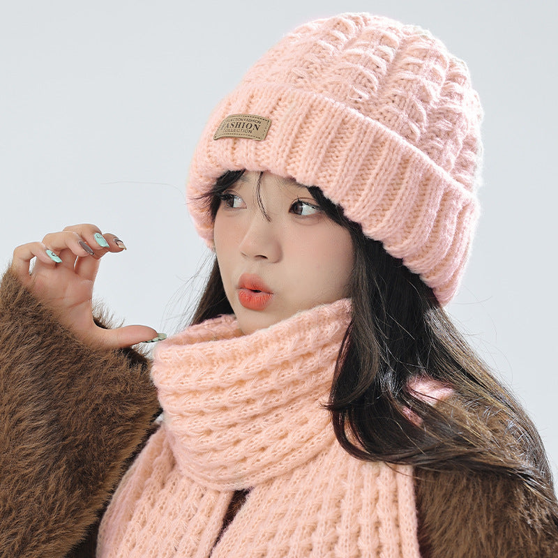 Red knit hat and scarf winter set