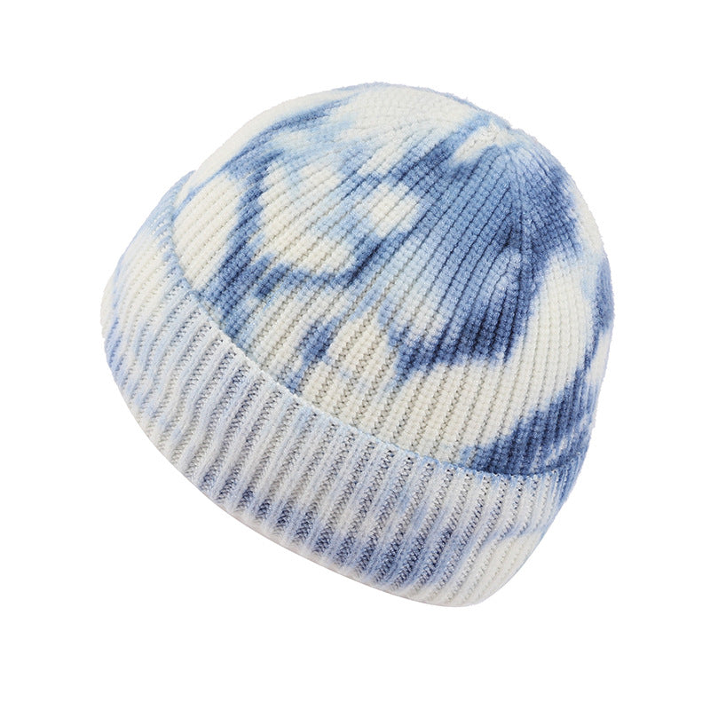 Black tie-dye knitted hat for winter