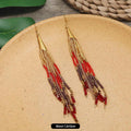 8 - Long Crystal Bead Tassel (Red Coffee Color)
