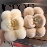Faux fur long scarf in gray color