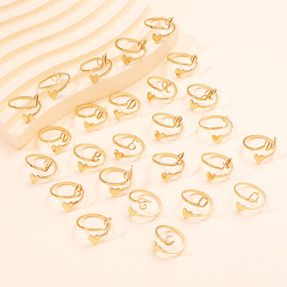 Stainless steel adjustable letter ring in unique heart design