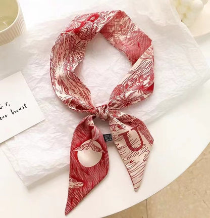 Floral patterned satin scarf for hair styling