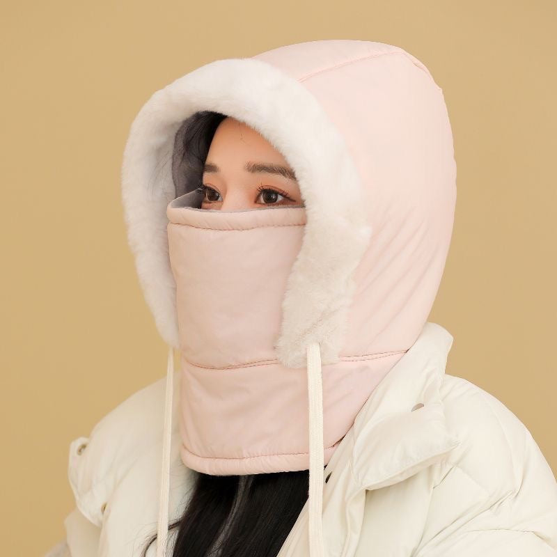 Beige fleece-lined helmet beanie