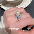 3164S Wing Curved Zircon Artificial Pearl Open Ring - No Box