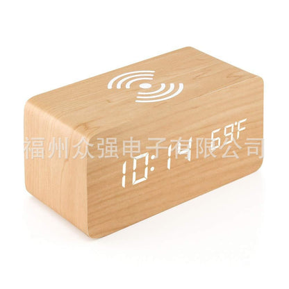 Sleek wooden alarm clock with bright LED numerals