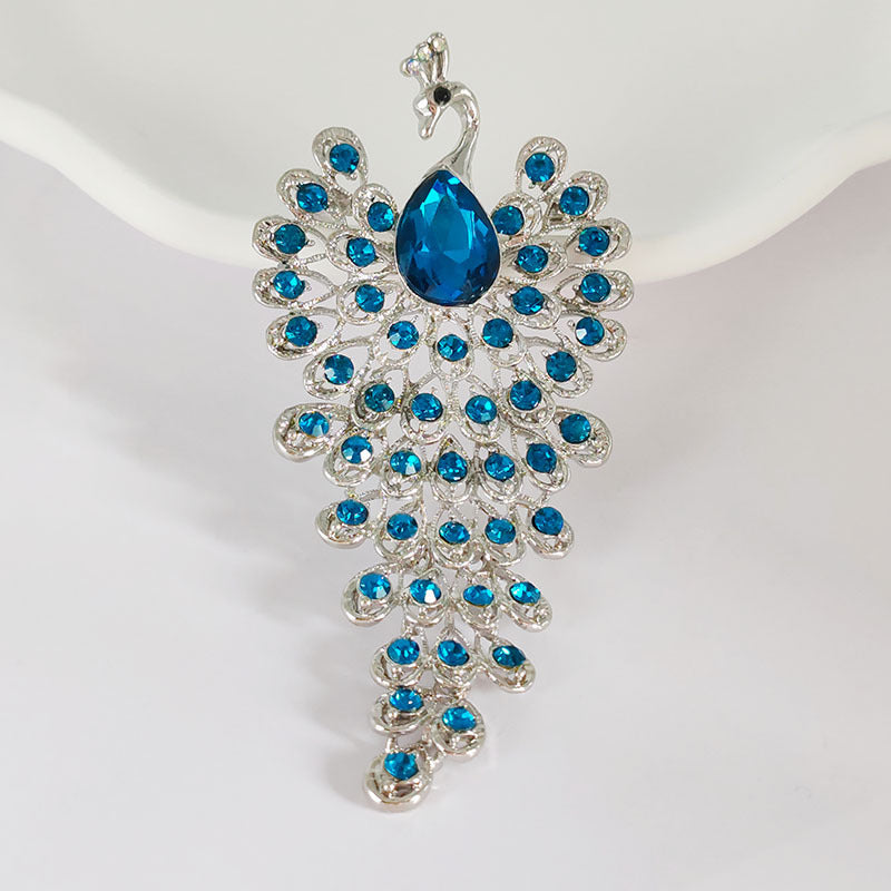 peacock brooch pin with rhinestones