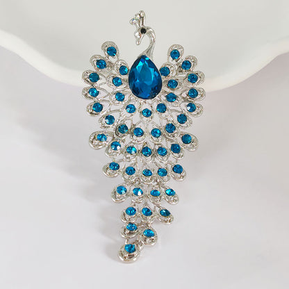 peacock brooch pin with rhinestones