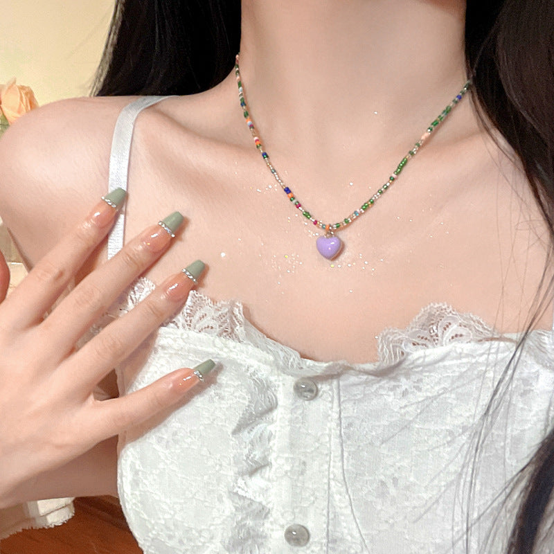 Colorful Heart Bead Necklace Image 4