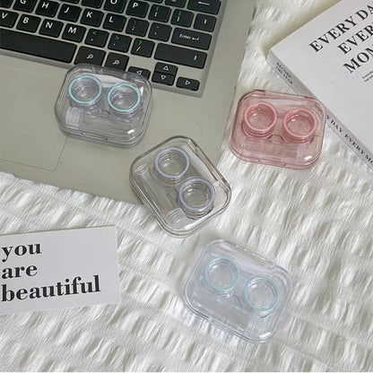 Stylish contact lens case with mirror - cream color