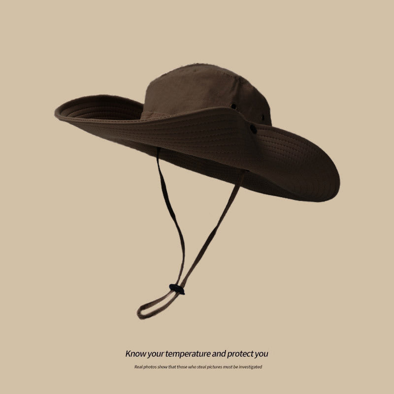Gray wide brim hat for hiking