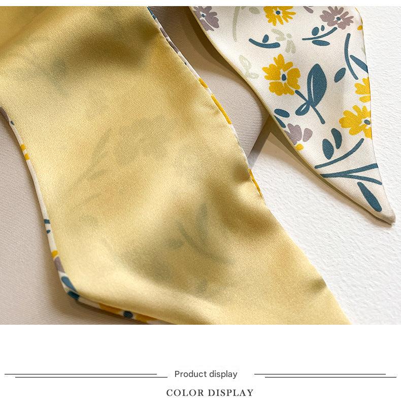 Model wearing yellow scarf in spring