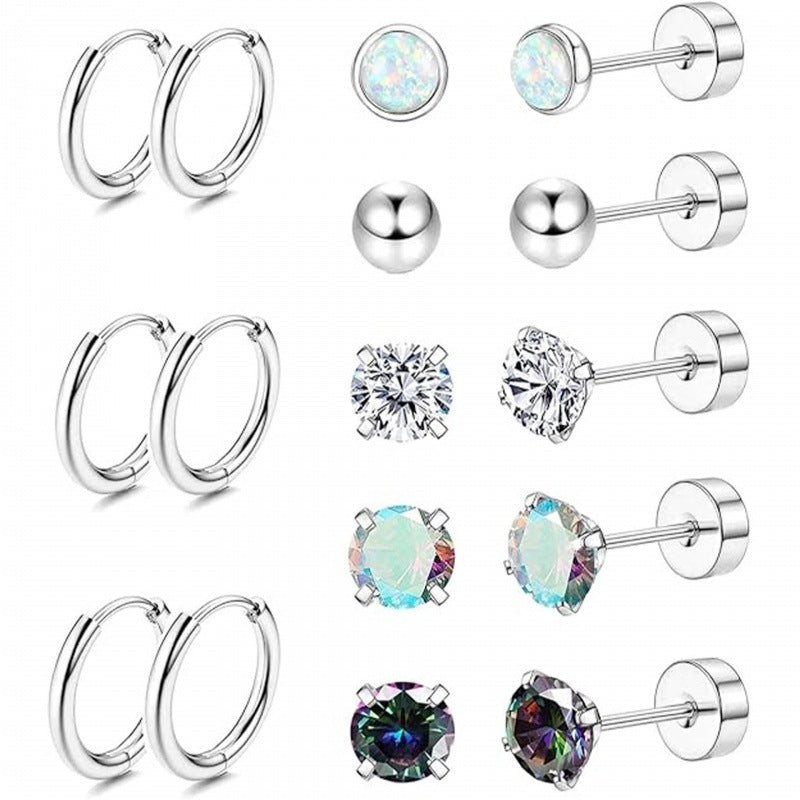 Stainless Steel Geometric Earrings Set Image 6