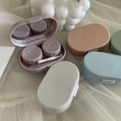Stylish contact lens case with mirror - cream color
