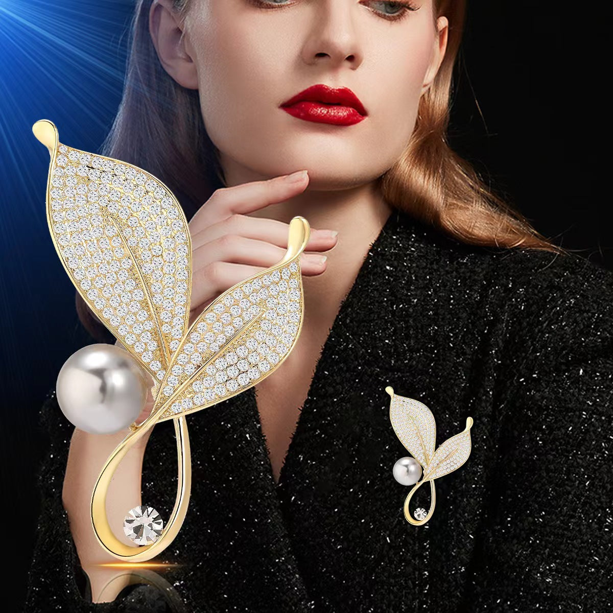 Multi-Diamond Leaf Brooch Close-Up - Image 2