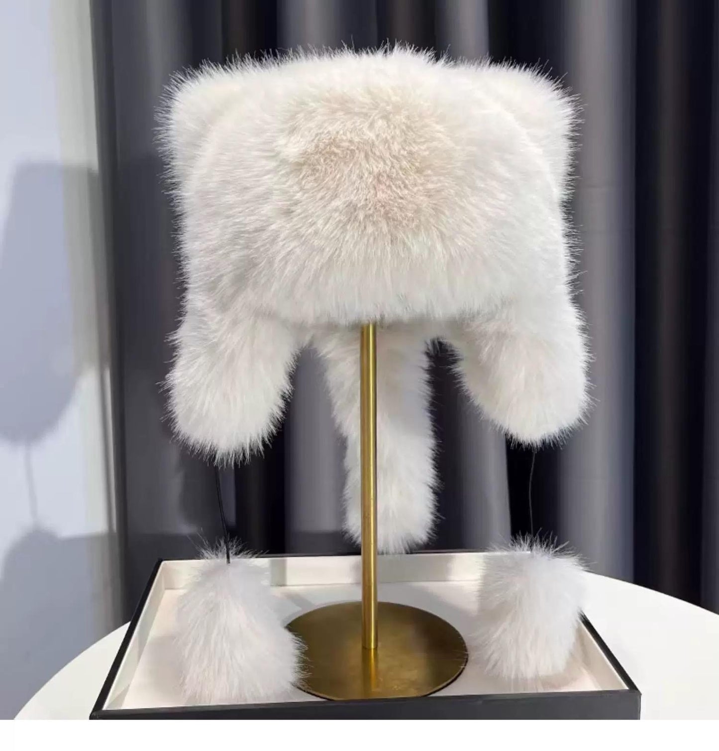 Brown plush winter hat with ears image 9