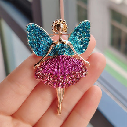 Cute ballet girl brooch with rhinestones