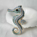 Rhinestone Blue Sea Horse Brooch