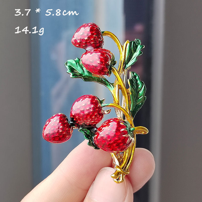 Durable alloy strawberry brooch