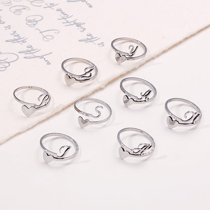 Stainless steel adjustable letter ring in unique heart design