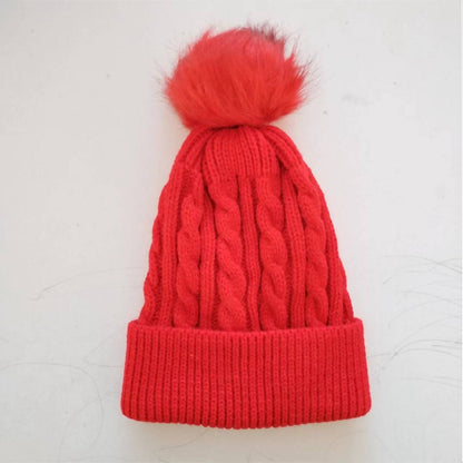 Knit beanie hat black with pom pom