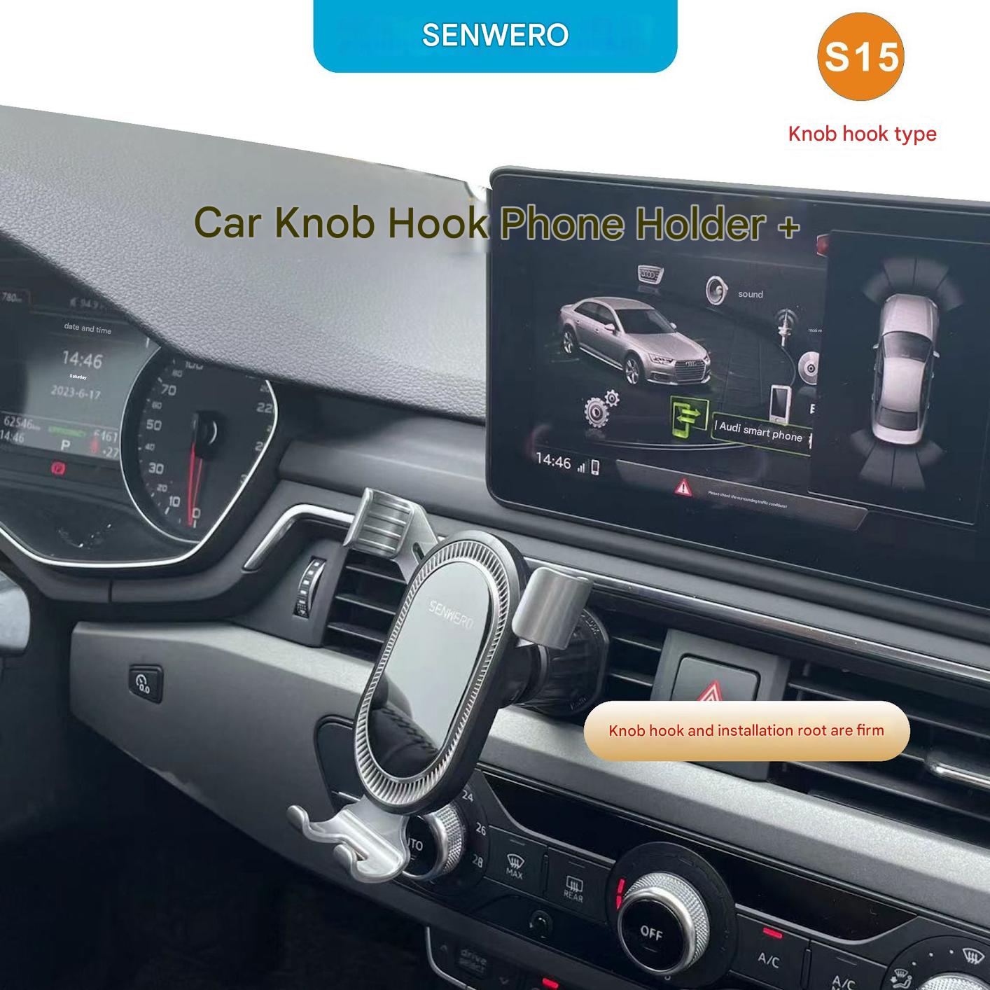 Car phone holder in use for hands-free navigation