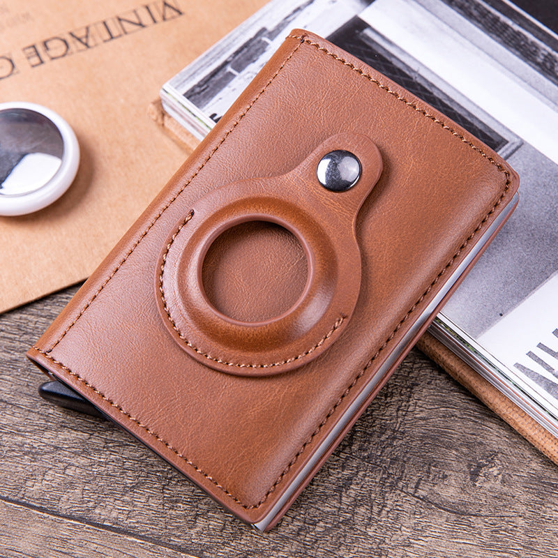 Smart leather wallet with Airtag tracking in brown