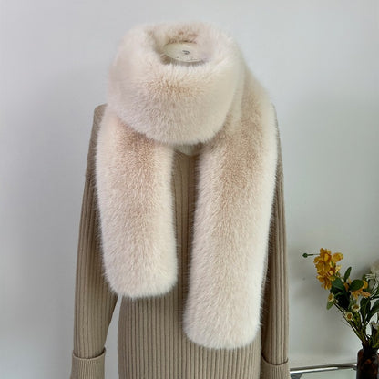 Faux fur long scarf in black color