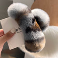 Gray Leopard Print Real Rex Rabbit Fur [Extra Large 15cm]