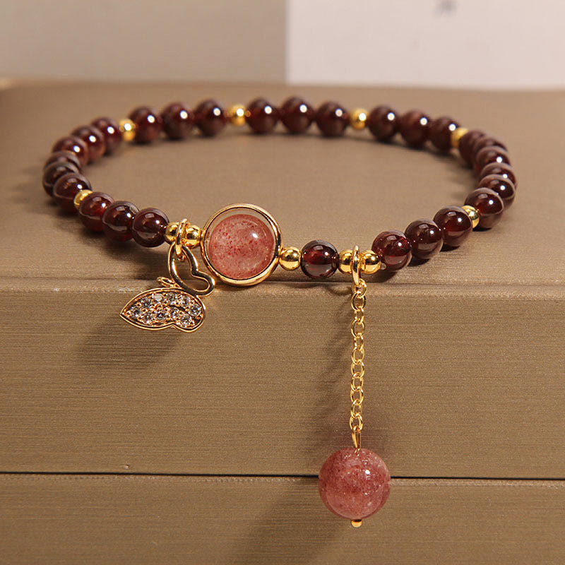 Garnet crystal bracelet with butterfly charm image 1