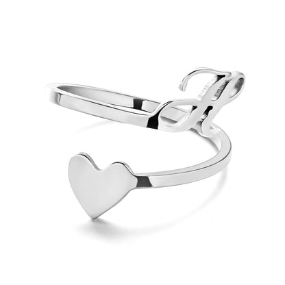 Stainless steel adjustable letter ring in unique heart design