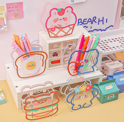 Bear-themed brush holder made of clear acrylic