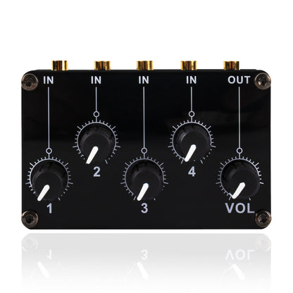 Compact audio mixer on a table