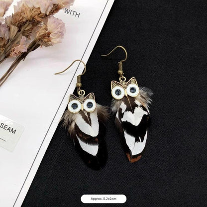Peacock feather earrings displayed on a model