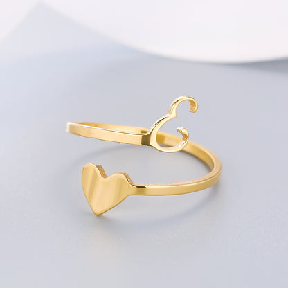 Elegant heart-shaped letter ring for fashion