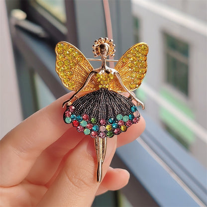 Cute ballet girl brooch with rhinestones
