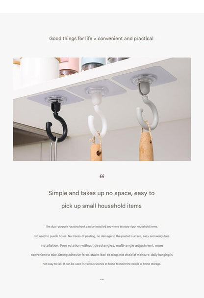 Rotating adhesive hooks in black and gray