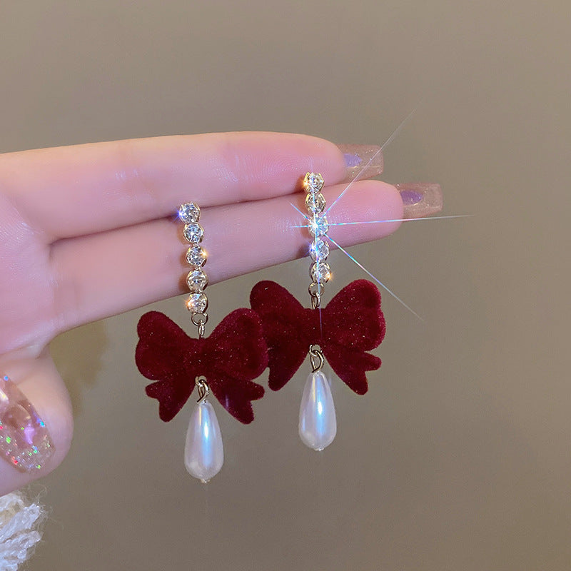 Burgundy bow earrings stylish