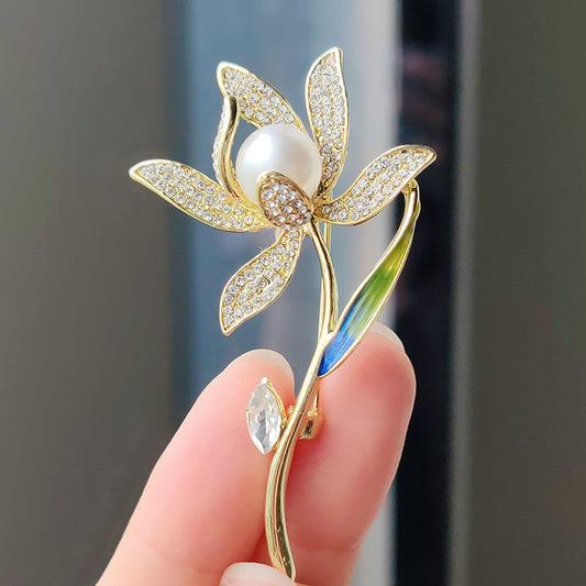 elegant floral brooch with zirconium for women - image 1