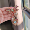 XZ0458-1 Three Hearts One Mind Heart Tassel Brooch - Pink