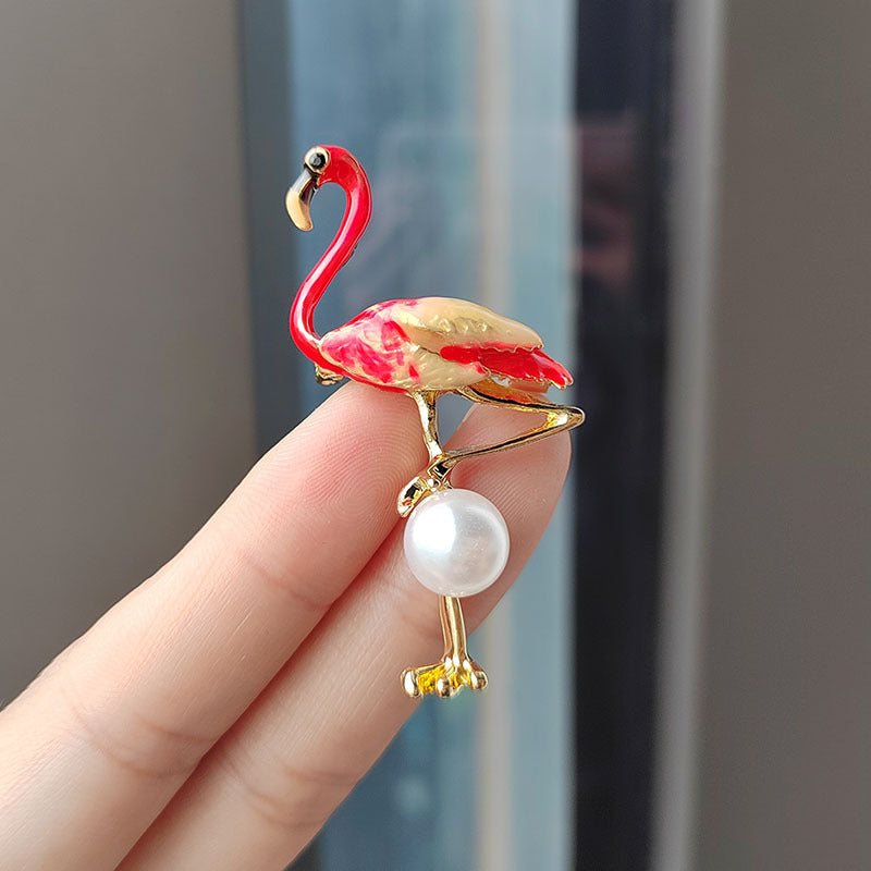 Blue Trendy Flamingo Brooch with Pearl