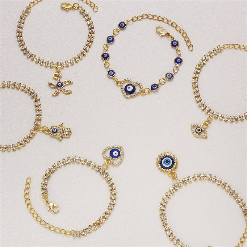 Stylish blue eye and starfish charm bracelet
