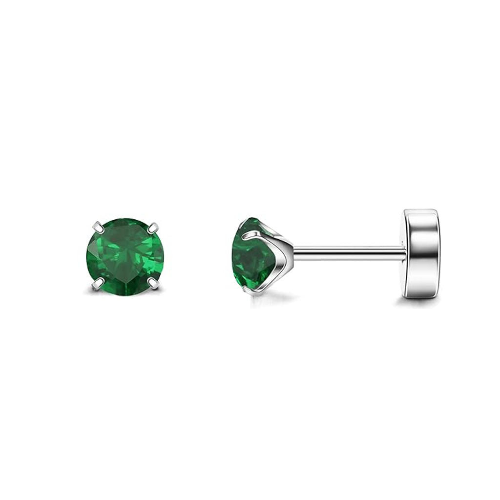Stylish stainless steel stud earrings with multi-colored zirconia stones