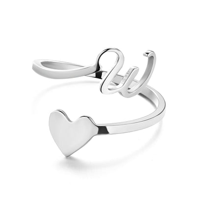 Stainless steel adjustable letter ring in unique heart design