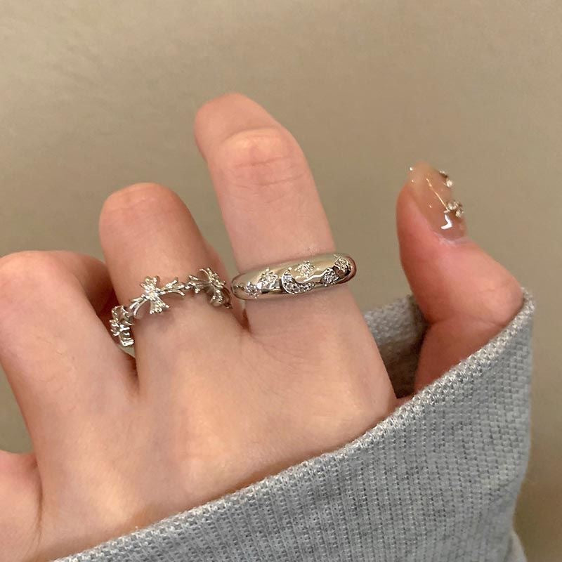 Silver Zircon Cross Ring side view