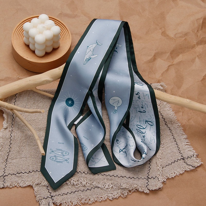 Zodiac silk scarf styled in fashion outfit