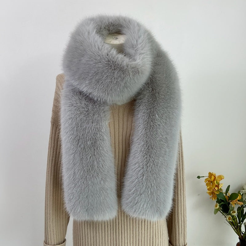 Faux fur long scarf in mocha color