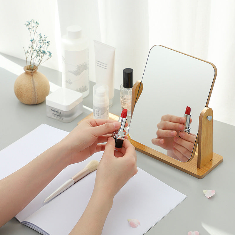 Wooden makeup mirror side view