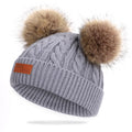 Double Pom-Pom Gray Hat