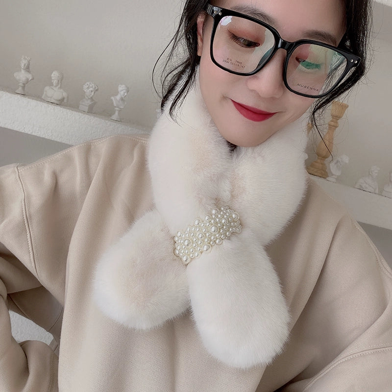 cozy neck warmer displayed on mannequin
