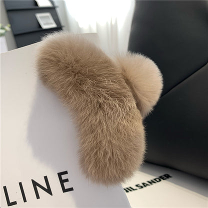 Trendy rabbit fur hair clip in leopard print
